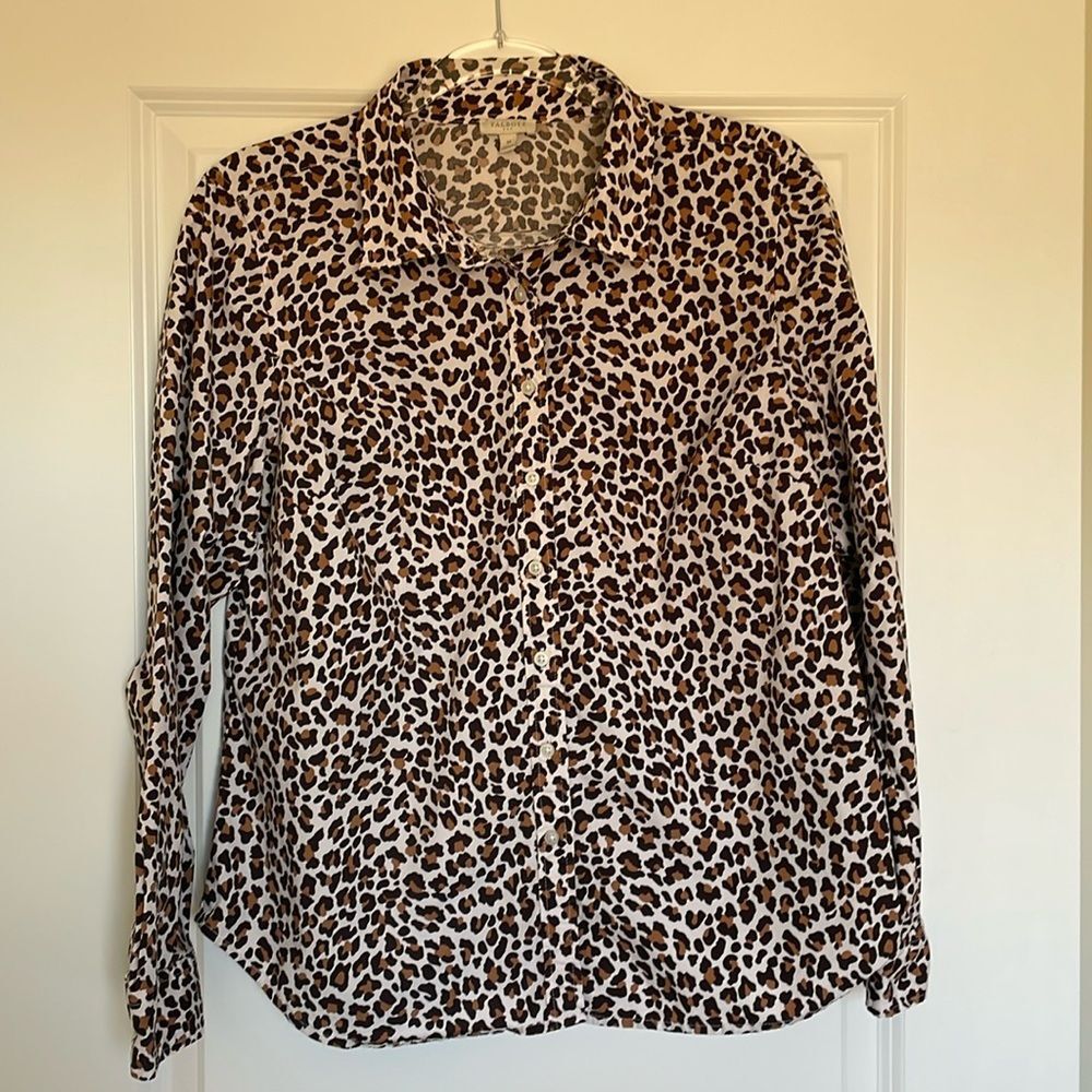 Talbots Leopard Print Button Down Cotton Stretch … - image 2